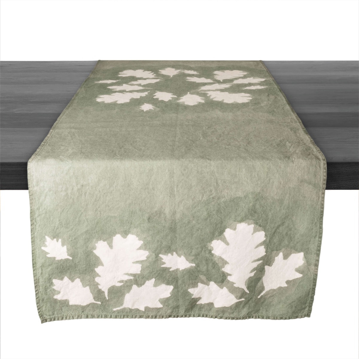 Runner in lino con foglie di quercia e salvia - 67 pollici