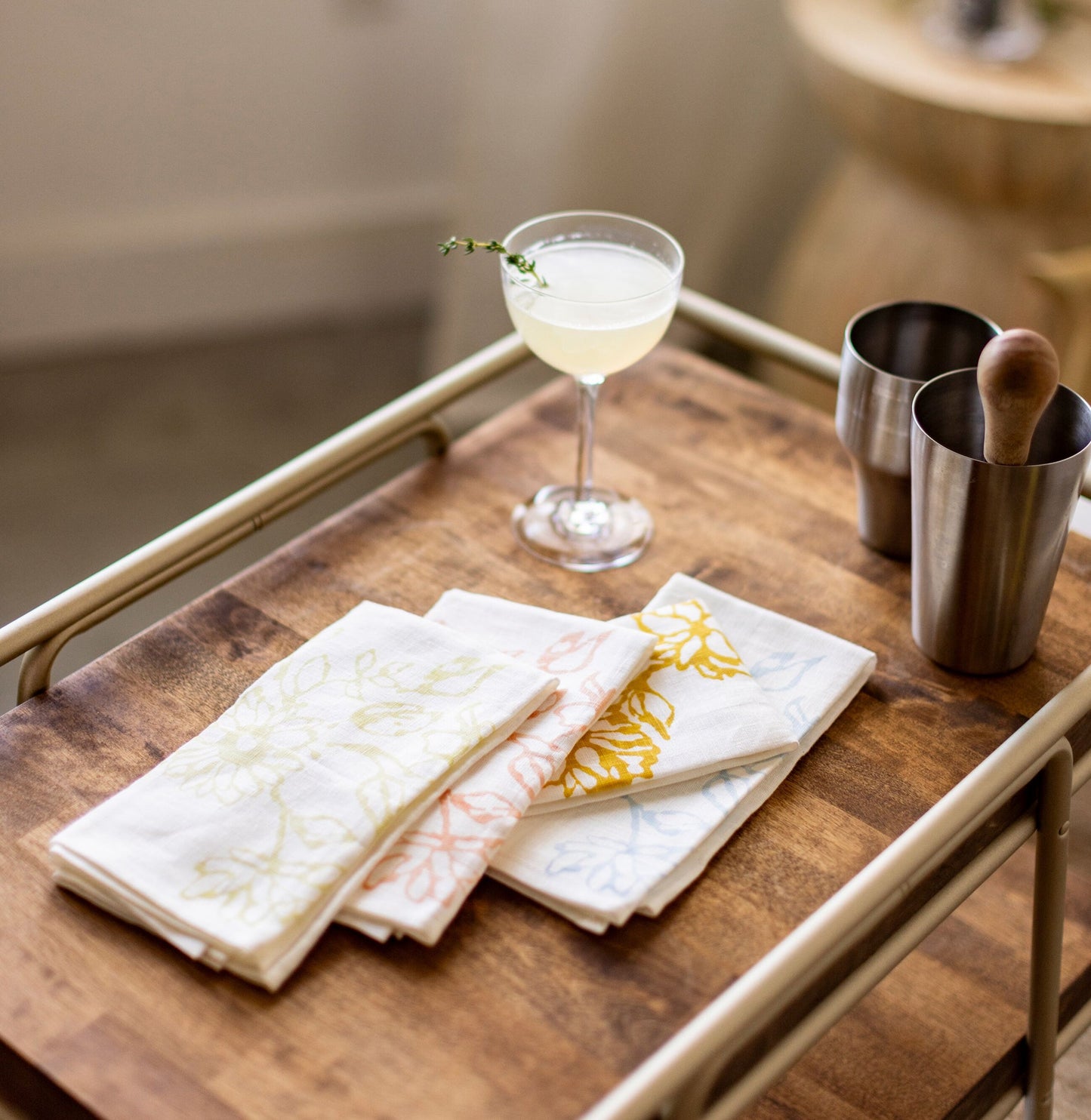 Tovaglioli di lino multicolori con margherite - Set da 4