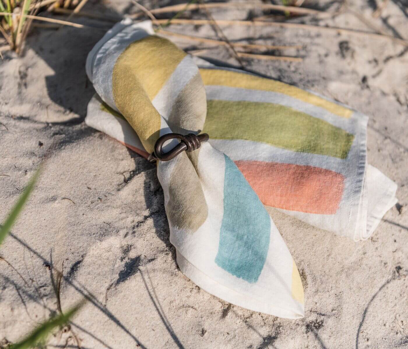 Tovagliolo di lino a righe multiple primaverili - 18 pollici