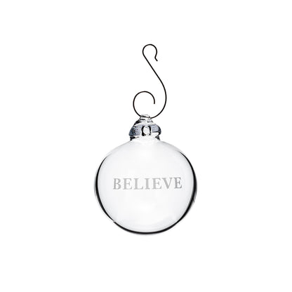 Ornamento rotondo Believe inciso in confezione regalo 