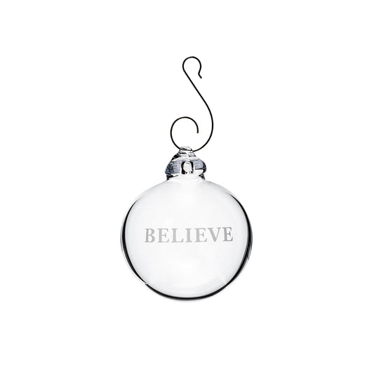 Ornamento rotondo Believe inciso in confezione regalo 