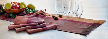 Runner in lino a quadri color vino rosato - 90 pollici