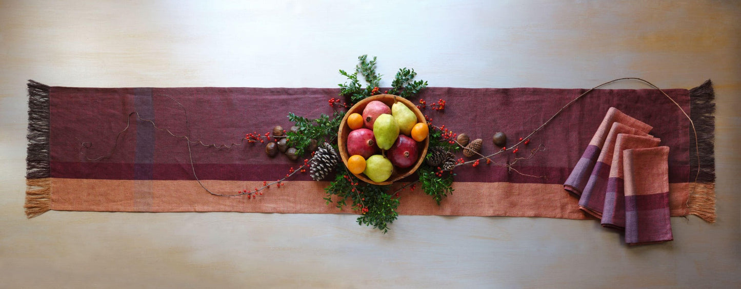 Tovaglioli di lino a quadri color vino rosato - Set da 2