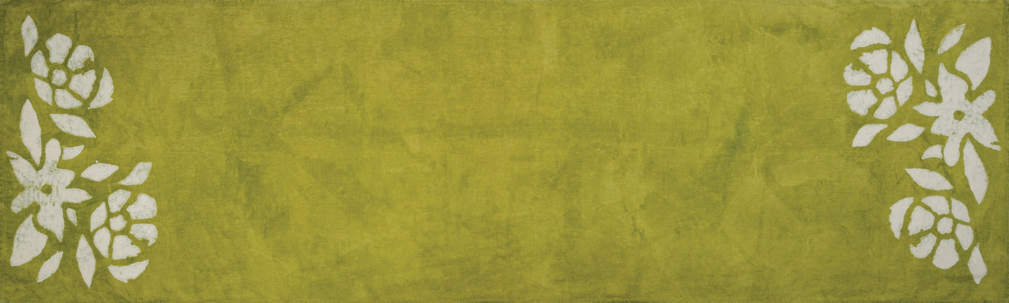 Runner in lino floreale verde - 67 pollici