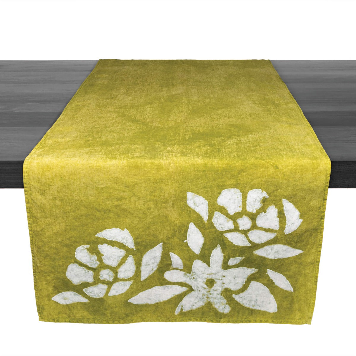 Runner in lino floreale verde - 67 pollici