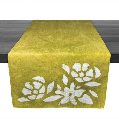 Runner in lino floreale verde - 67 pollici