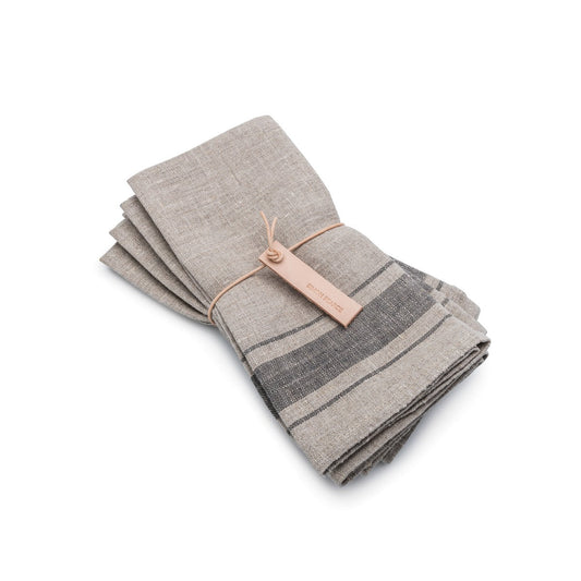 Tovaglioli di lino a righe color farina d'avena - Set da 4
