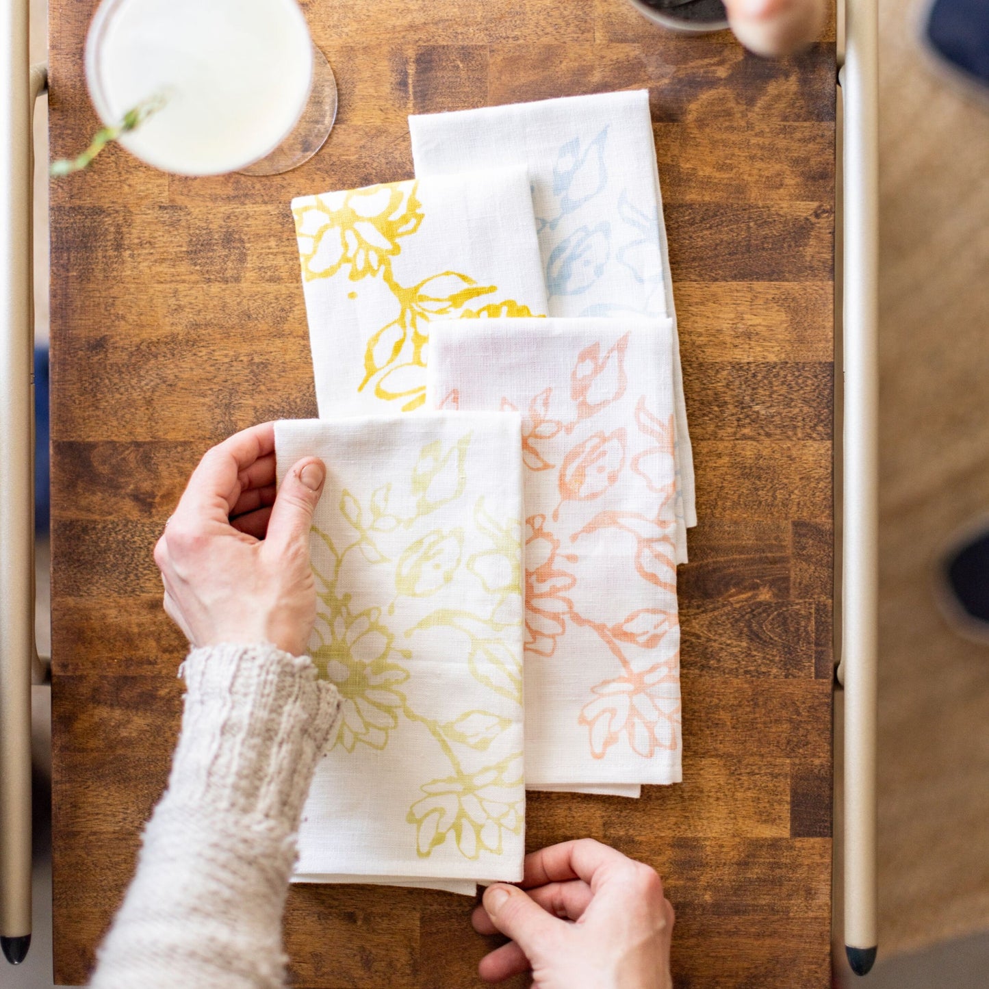 Tovaglioli di lino multicolori con margherite - Set da 4