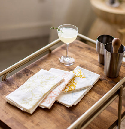 Tovaglioli di lino multicolori con margherite - Set da 4