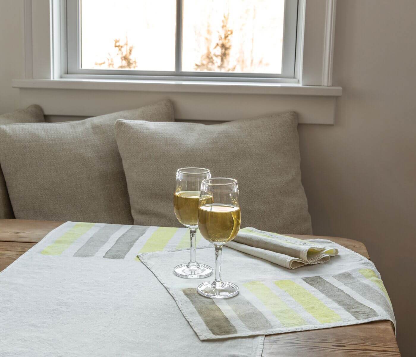 Tovagliolo di lino a righe gialle e grigie - 18 pollici