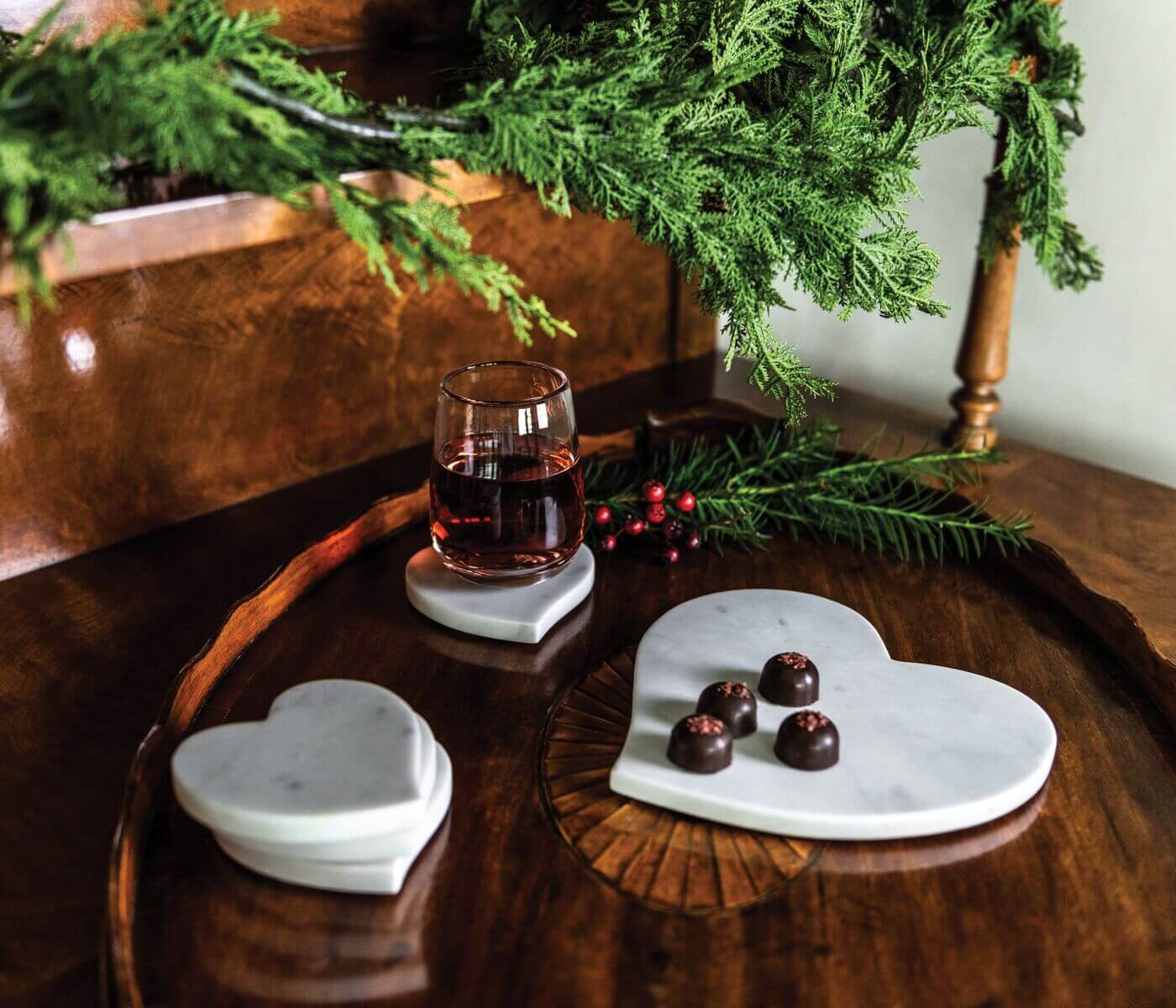 Sottobicchieri a forma di cuore, set da 4 — Marmo bianco