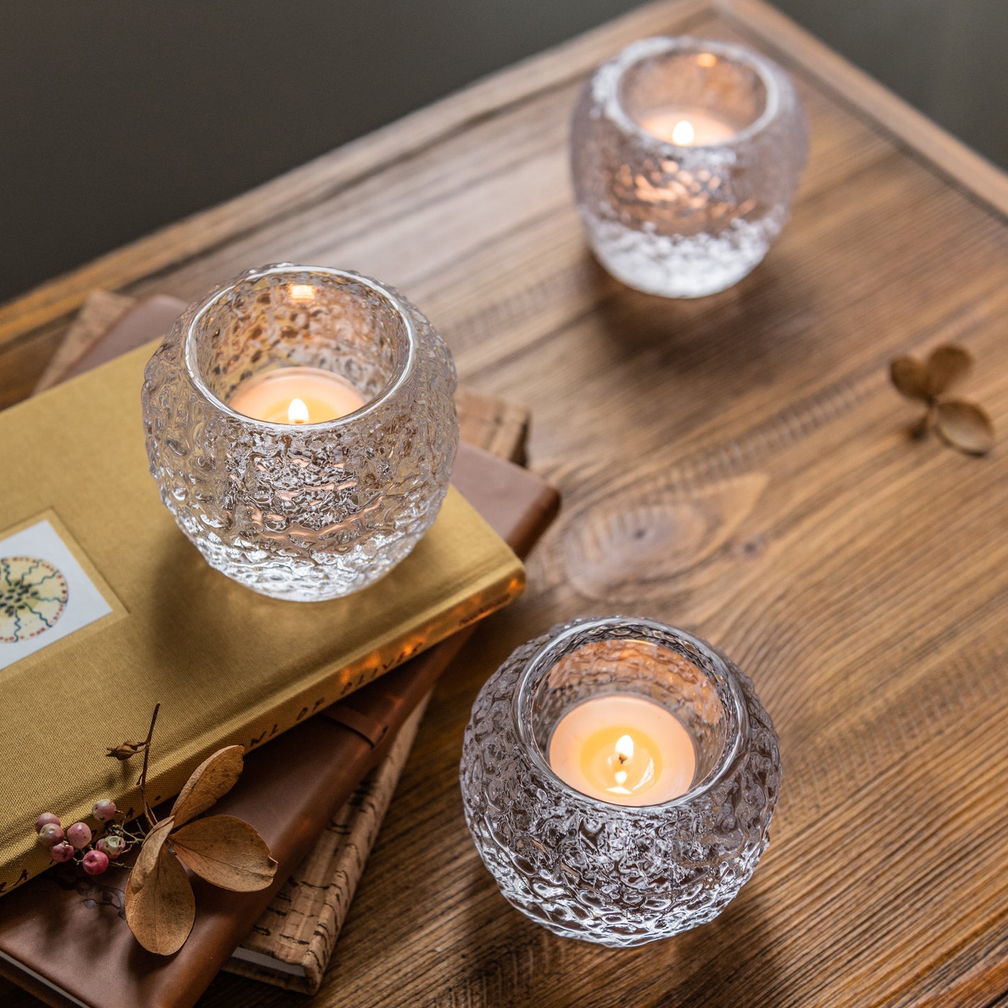 Trio di lumini a forma di palla di neve